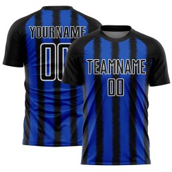 Maillot de football personnalisé par sublimation, noir, bleu et blanc, Thunder