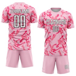 Maillot rose clair personnalisé motif géométrique abstrait uniforme de football noir-rose motif sublimation