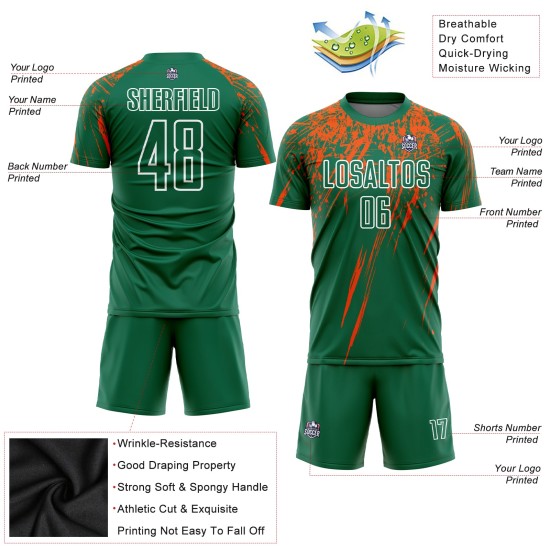 Maillot de football personnalisé Kelly, uniforme vert, orange et blanc, sublimation