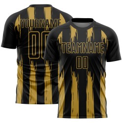 Maillot de football personnalisé à rayures noires et à motif abstrait, sublimation dorée