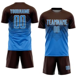 Maillot de football personnalisé par sublimation bleu poudre-crème, marron