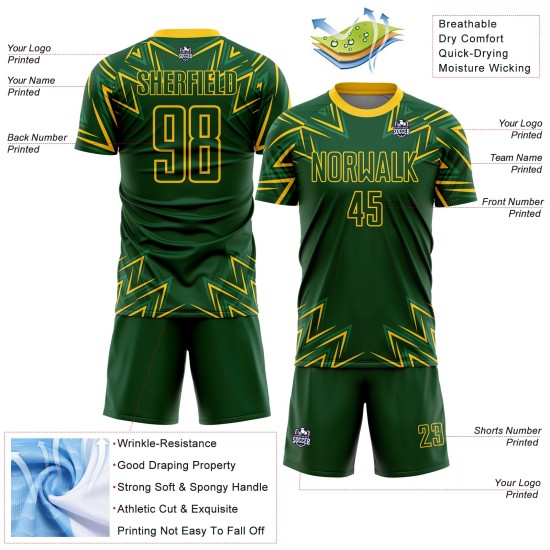 Maillot de football géométrique jaune à sublimation personnalisée, formes uniformes, vert