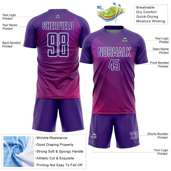 Maillot de football blanc à sublimation Purple Lines, uniforme personnalisé Maillot de football blanc à sublimation Purple Lines, uniforme personnalisé