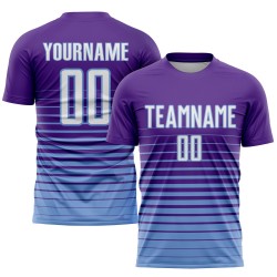 Maillot de football à sublimation, violet, rayures fines, bleu, personnalisé, blanc et léger