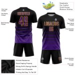 Maillot de football personnalisé à rayures fines, violet et or, à la mode, noir, par sublimation