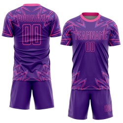 Maillot de football personnalisé par sublimation, uniforme rose, formes géométriques, violet