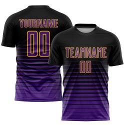 Maillot de football personnalisé à rayures fines, violet et or, à la mode, noir, par sublimation