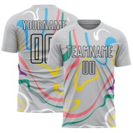 Maillot de football gris à sublimation, formes fluides personnalisées
