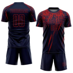 Maillot de football rouge personnalisé bleu marine, uniforme de sublimation