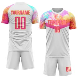 Maillot de football rose-or uniforme personnalisé blanc sublimé