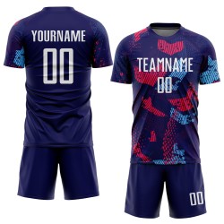 Maillot de football personnalisé par sublimation, blanc, bleu clair et bleu marine