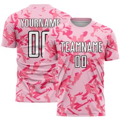 Maillot rose clair personnalisé motif géométrique abstrait uniforme de football noir-rose motif sublimation