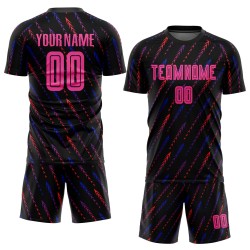 Maillot de football personnalisé noir, rose et orange, sublimation