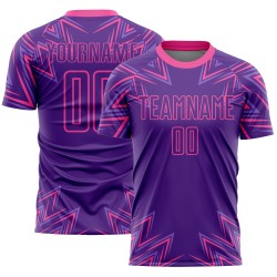 Maillot de football personnalisé par sublimation, uniforme rose, formes géométriques, violet