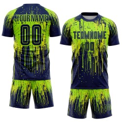 Maillot de football personnalisé jaune uniforme, sublimation, vert fluo, bleu marine-néon