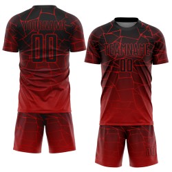 Maillot de football personnalisé à lignes noires, sublimation rouge