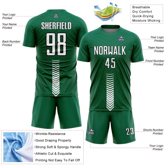 Maillot de football blanc et noir Kelly Shapes personnalisé Green Arrow, sublimation Maillot de football blanc et noir Kelly Shapes personnalisé Green Arrow, sublimation