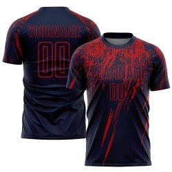 Maillot de football rouge personnalisé bleu marine, uniforme de sublimation