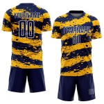 Maillot de football personnalisé bleu marine, or et blanc, sublimation