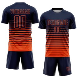 Maillot de football personnalisé à rayures fines, orange, bleu marine, dégradé, sublimation