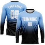 Maillot de football à manches longues, bleu, blanc et noir, à la mode, avec dégradé léger, personnalisé