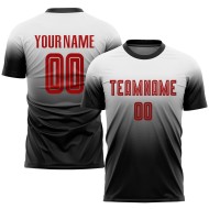 Maillot de football blanc personnalisé à sublimation, rouge et noir délavé