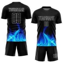 Maillot de sublimation Flame personnalisé uniforme de football blanc noir