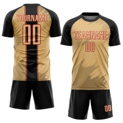 Maillot de football noir et rouge Old Sharp, uniforme de sublimation doré personnalisé