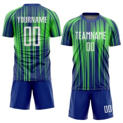 Maillot de football personnalisé à sublimation fluo vert et blanc bleu roi