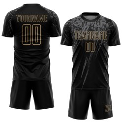 Maillot de football noir personnalisé à sublimation gris-or