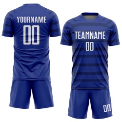 Maillot de football personnalisé blanc-bleu marine par sublimation