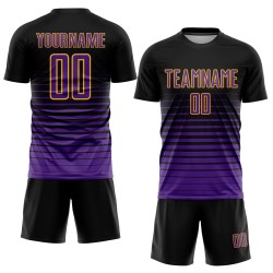 Maillot de football personnalisé à rayures fines, violet et or, à la mode, noir, par sublimation